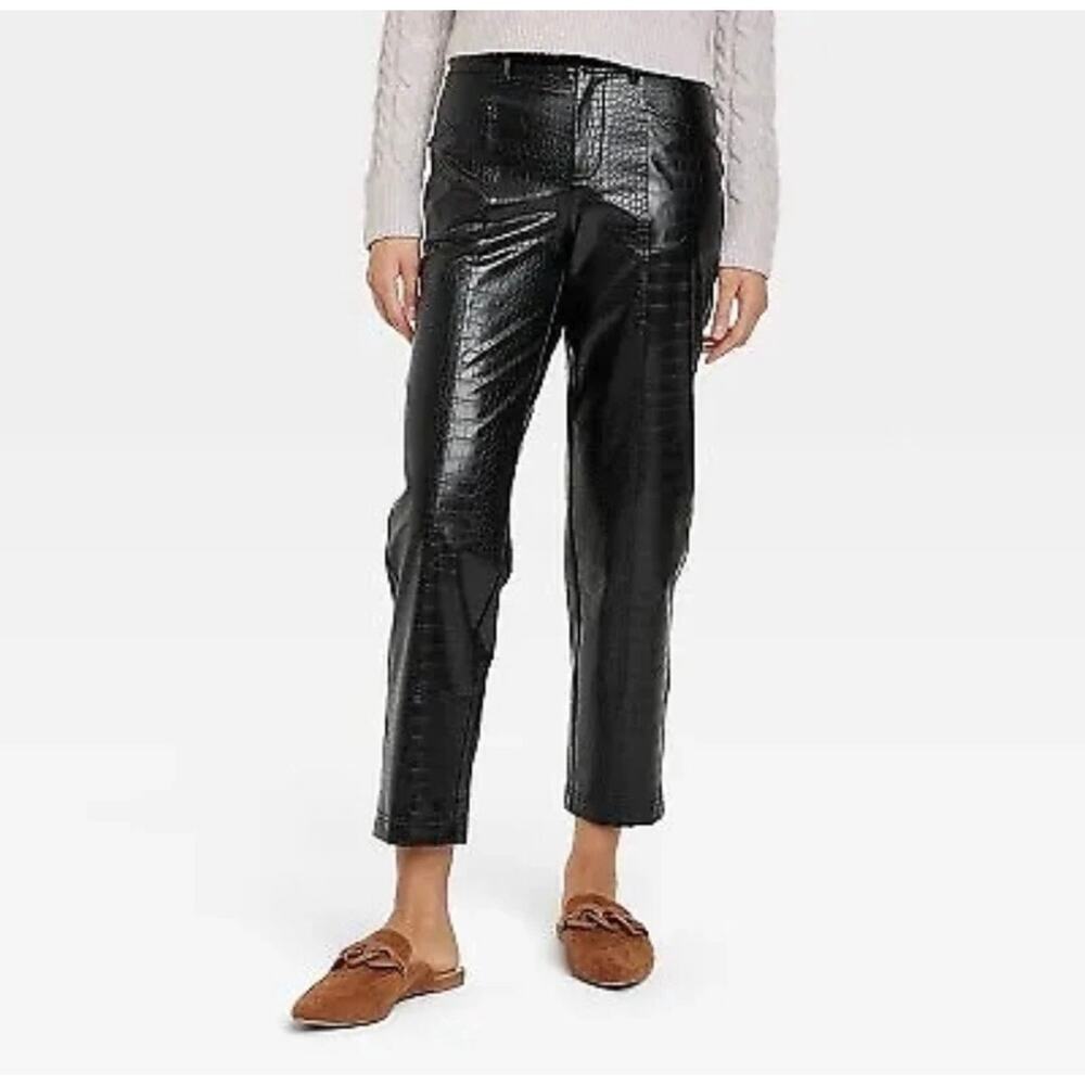 A New Day Faux Crocodile Leather Pants Women sz. 2 Black High Rise